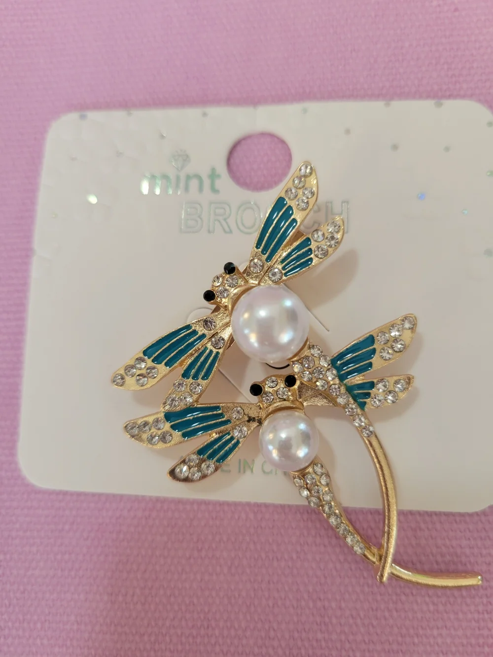 Mint White  Horse & Teal Dragonfly Brooch Set